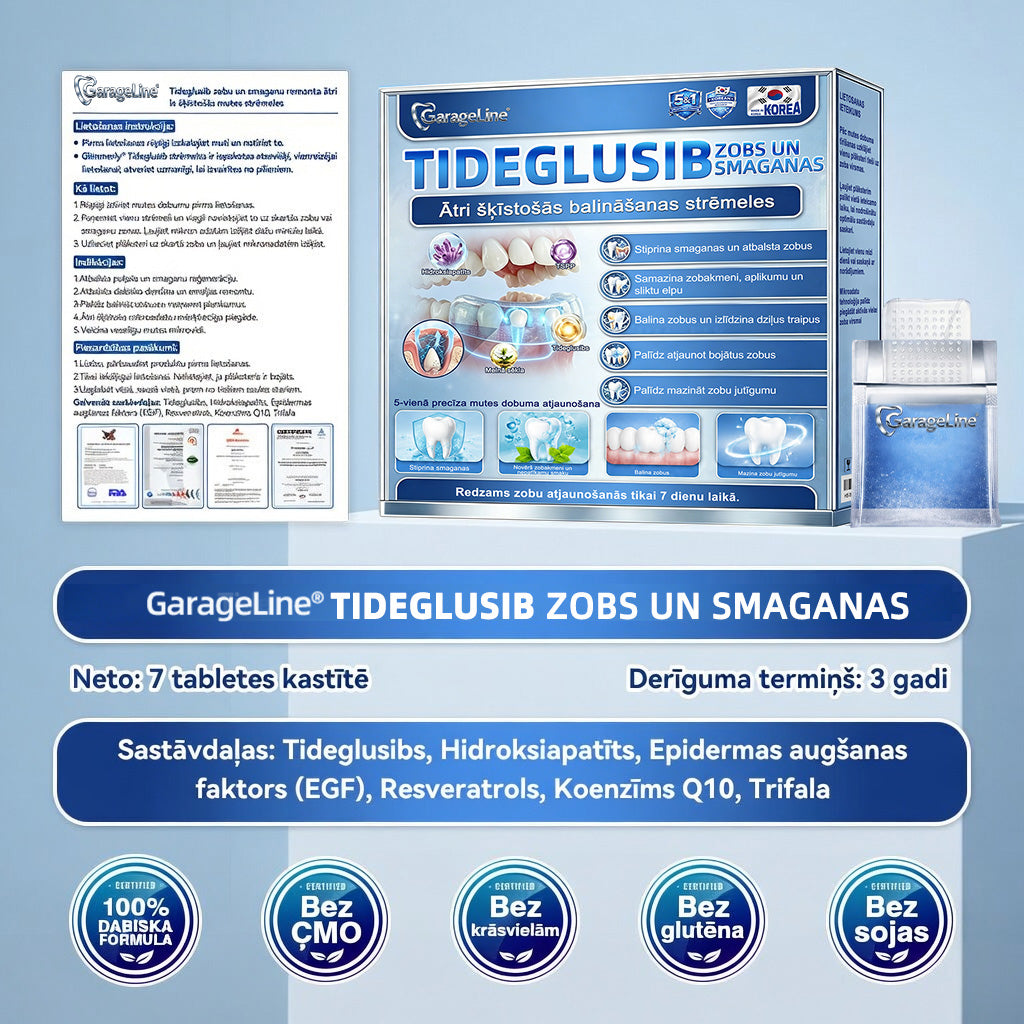 GarageLine®🦷8️⃣ TIDEGLUSIB ZOBU UN SMAGANU NanoLabošanas Šķīstošās Balinošās Sloksnes✨ (Atbalsta zobu atjaunošanu un palīdz mazināt smaganu diskomfortu un citas bieži sastopamas mutes dobuma problēmas